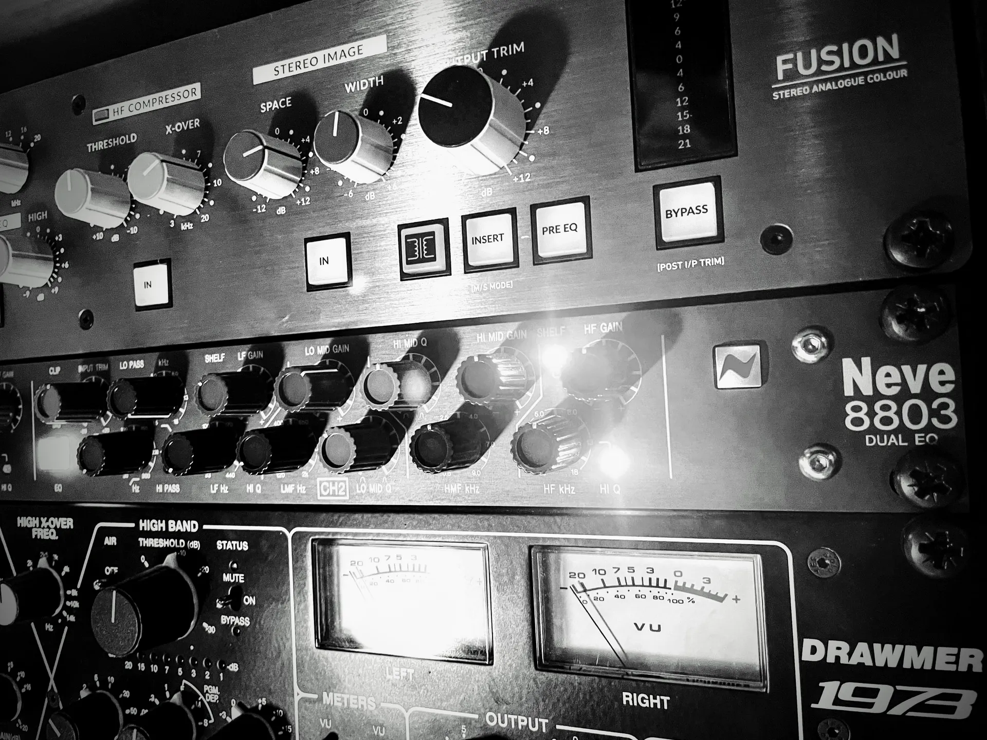 Neve 8803 and Drawmer VU meters in the studio